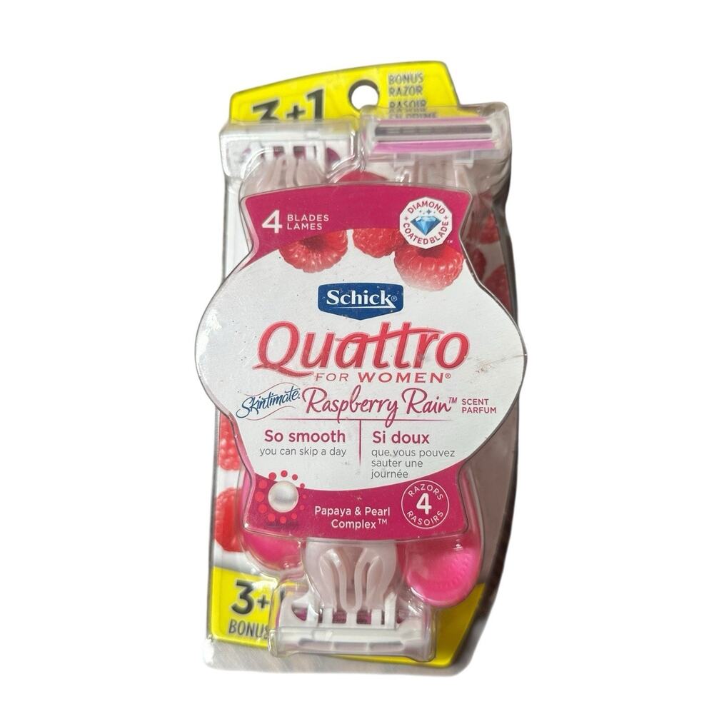 Schick Quattro For Women Raspberry Rain Disposable Razors 4 Pack Diamond Coated